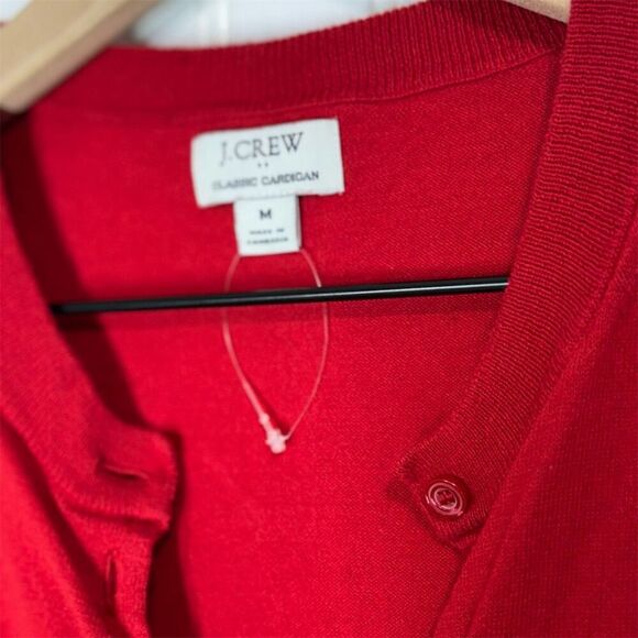 J.Crew Women’s Classic Cardigan Sweater Red 100 Cotton M Long Sleeve Lightweight - Picture 2 of 7